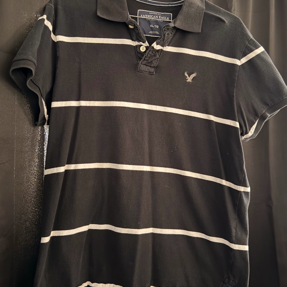 American Eagle Outfitters Black Polo with White Stripes